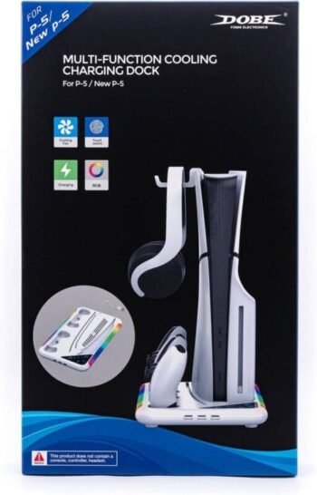 Wigearss Multifunctional RGB Cooling Stand with Headphone Hook for PS5/PS5 Slim