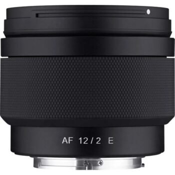 "Samyang 12mm f/2.0 AF lens for Sony E-mount close-up"