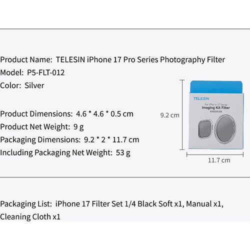 06-TELESIN 14 Black Pro-Mist Filter for iPhone 17 Series