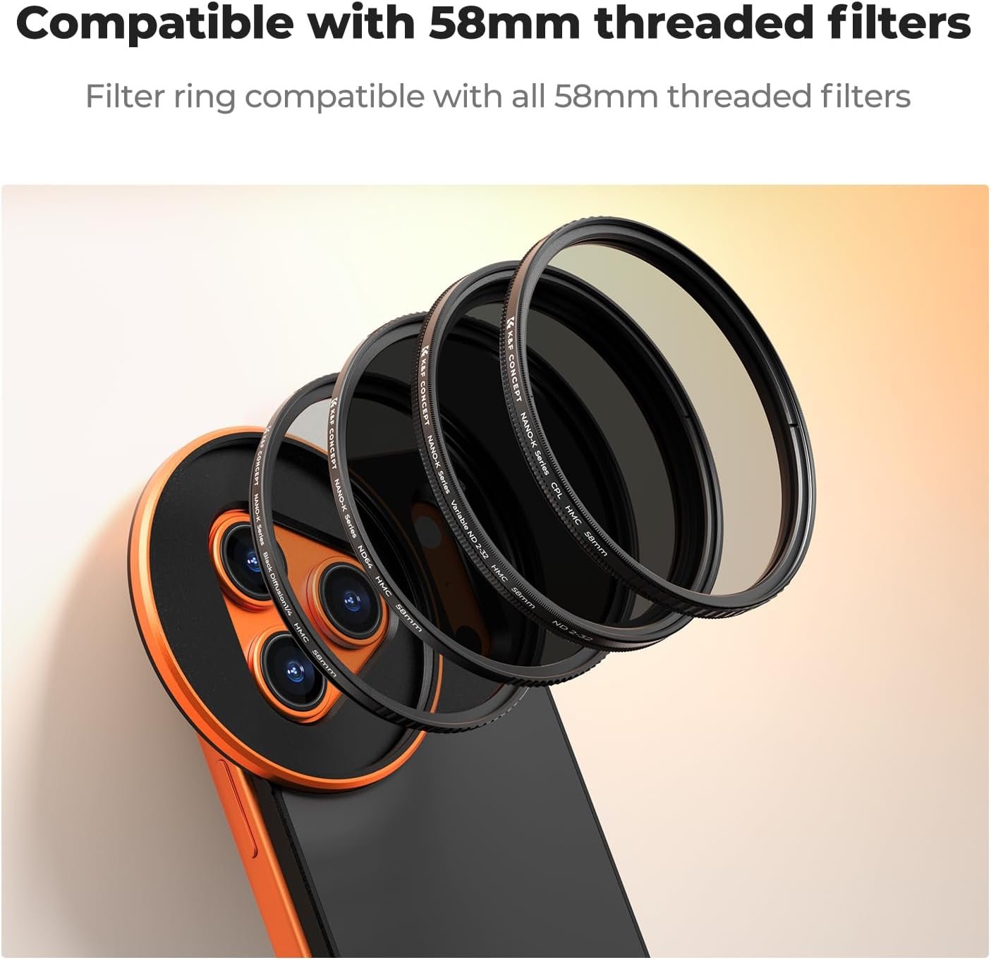 K&F CONCEPT Double-Sided Magnetic Lens Filter Mount Adapter with 58mm CPL Filter (5)