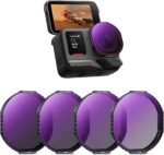 مجموعة مرشحات K&F Concept Snap on Fit ND المتوافقة مع طراز العدسة الجديد لـ Insta360 Ace Pro 2 (غير مخصصة للعدسة المربعة)، حزمة من 4 مرشحات من الزجاج البصري المطلي بطبقات متعددة لتقليل الكثافة الضوئية: ND8، ND16، ND32، ND64